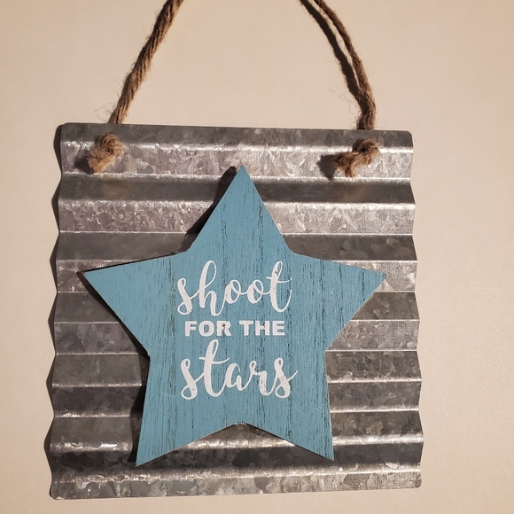 Other - Shoot for the Stars 6" sq metal+wood wall hanging
